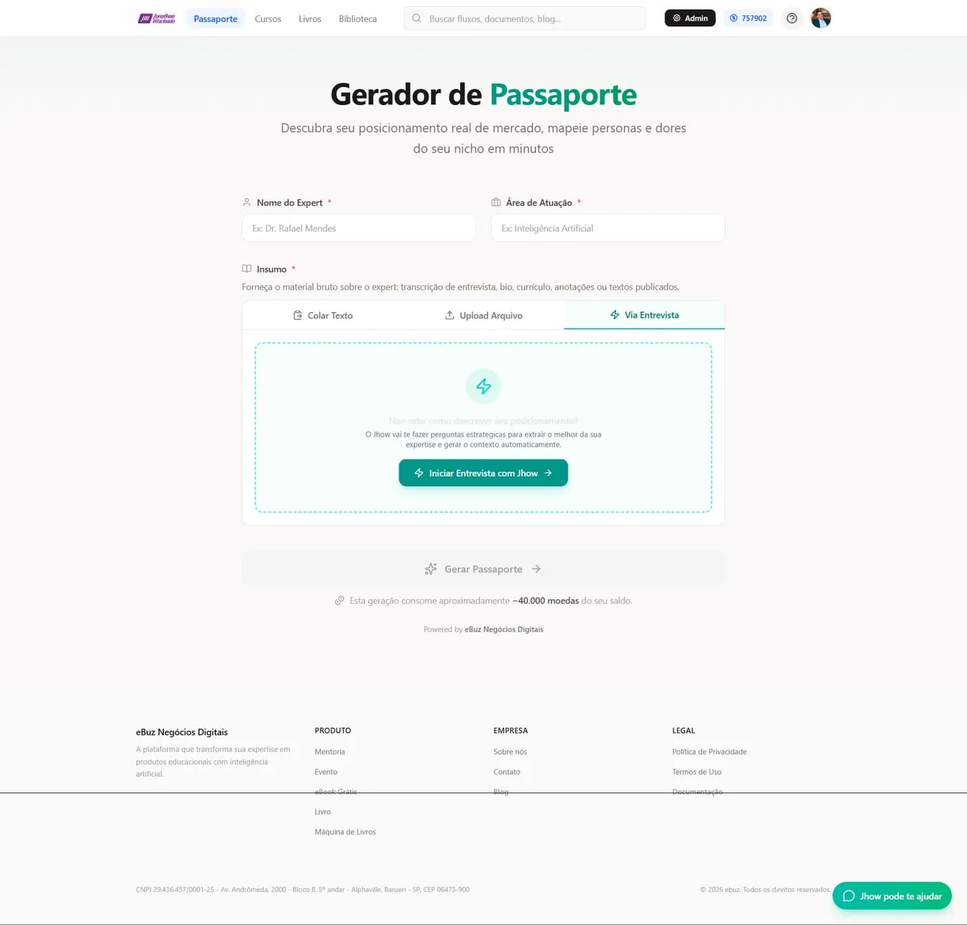 Gerador de Passaporte de Contexto da plataforma eBuz