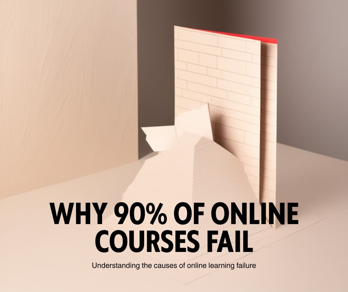 Por que 90% dos cursos online fracassam: contraste entre estrutura frágil e sólida representando design instrucional correto